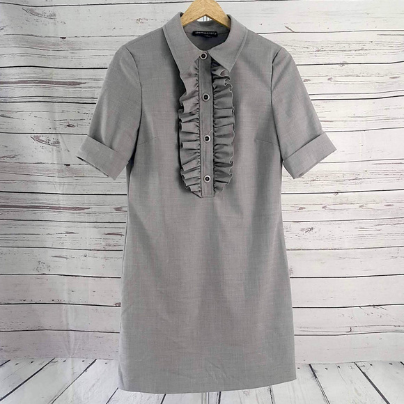 Democracy Dresses & Skirts - Democracy gray ruffle short sleeve shirt dress